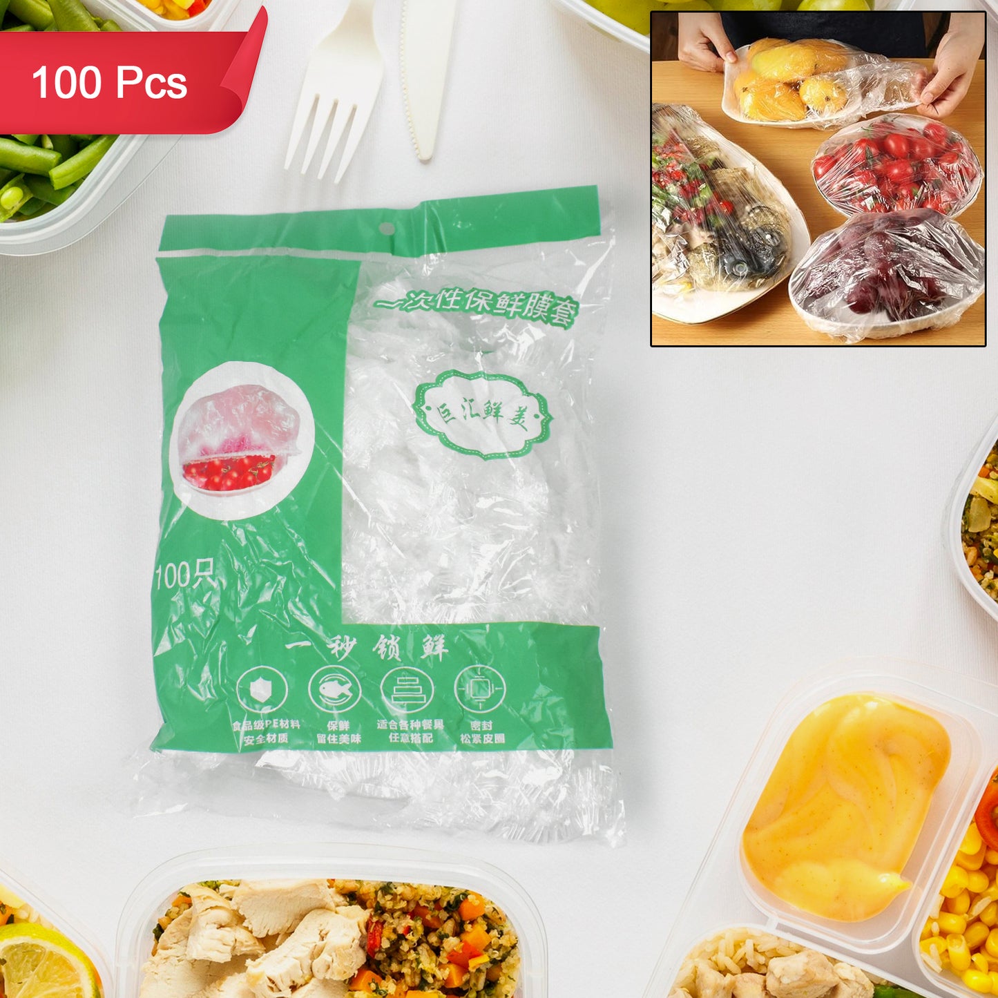 Disposable Elastic Food Storage Covers Bag (100 Pcs Set Big)