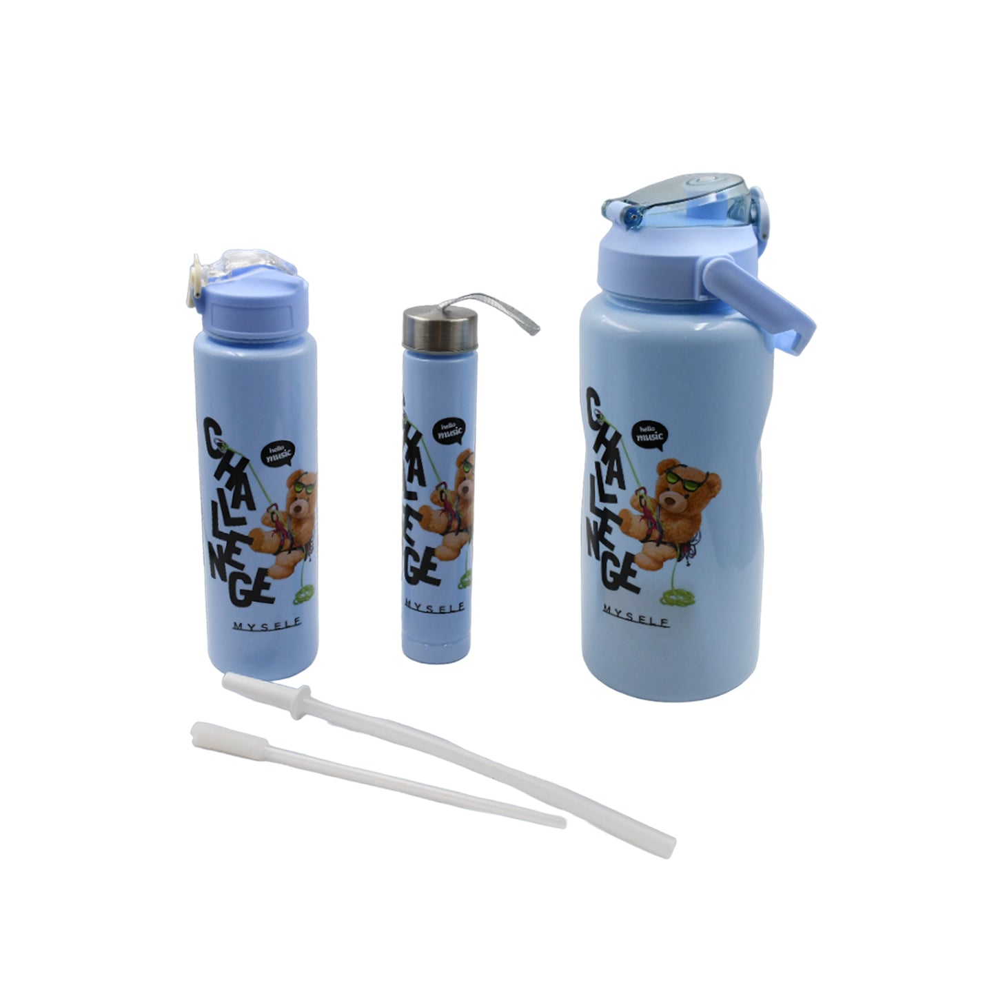 8403 Plastic Water Bottle 3pc Set3 Different Size Bottle High Quality Water Bottle Plastic Water Bottle Bpa-free Leak-proof Cartoon Printed Design For Kids School For Fridge Office Sports School Gym Yoga (3 Pc Set)