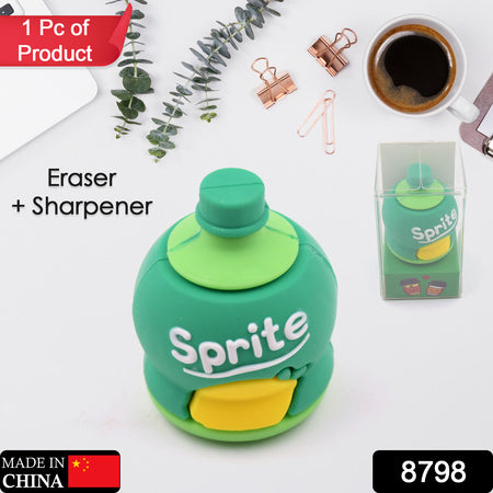 2-in-1 3d Cold Drink Bottle Shape Rubber Pencil Sharpener And Eraser Set Stationery For Kids School Boys Girls Birthday Return Gifts (24 Pcs Set 1 Pc )