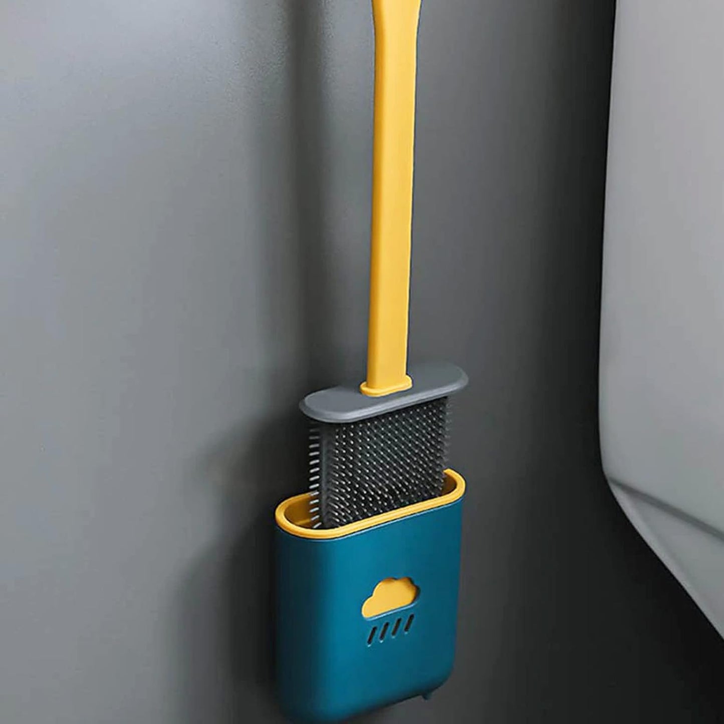 1410l Silicone Toilet Brush Flexible Soft Bristle Brush With Quick Dry Holder Cleaning Brush For Toilet Accessories ( Without Sticker Box )