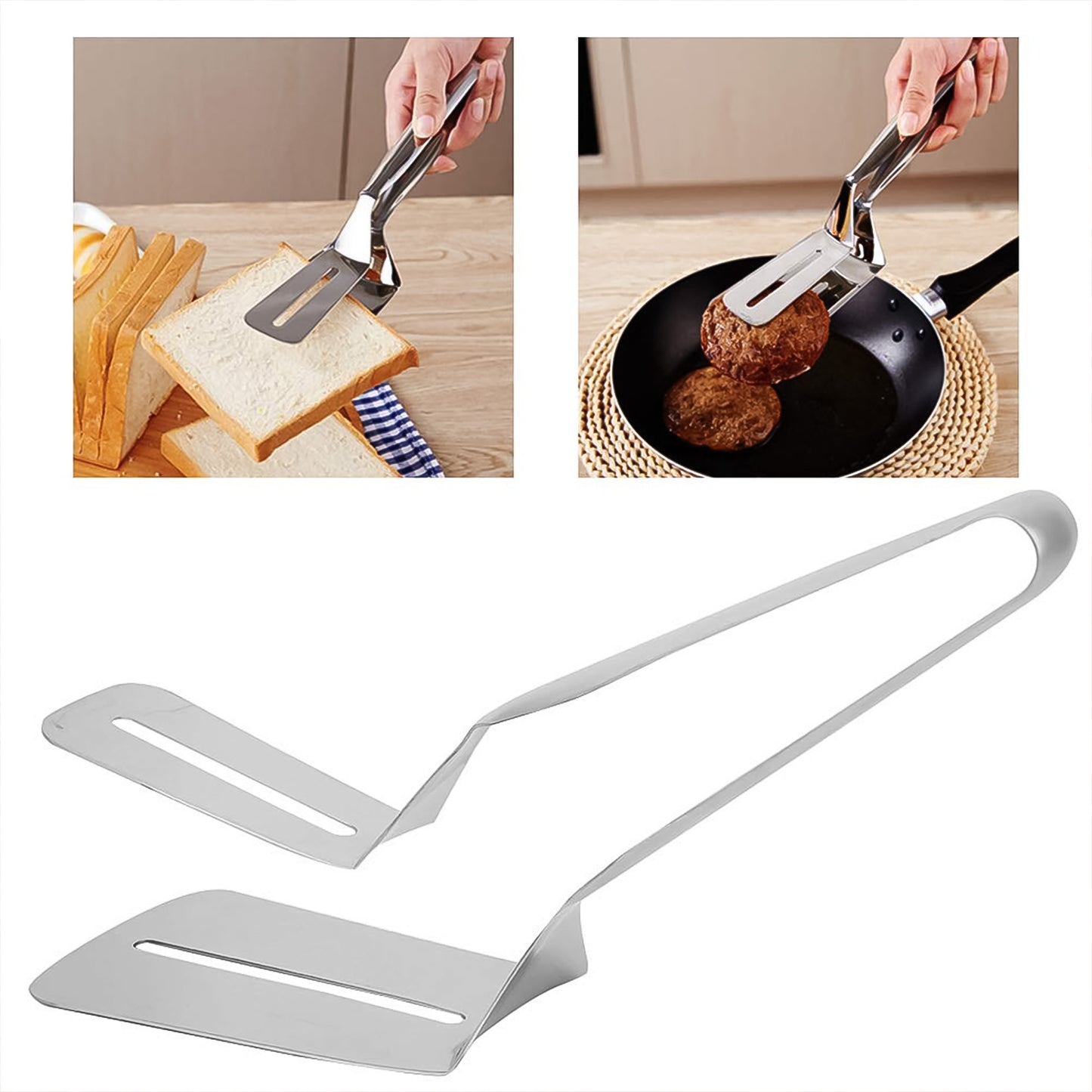 Stainless Steel Cooking Tong - Multifunctional Slotted Fish Double-sided Spatula (1 Pc 23 Cm)
