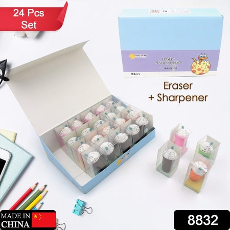 8832 Cute Coffee Or Ice Cream Shape Sharpner Like Rotary Manual Pencil Sharpener For Kids Ice Cream Style Office School Supplies Back To School Gift For Studentskids Educational Stationary Kit Bday Return Gift (24 Pcs Set)