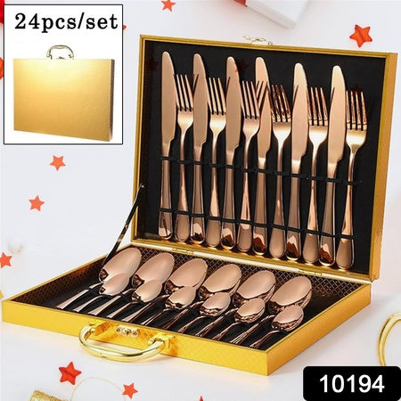 Kitchen Tableware Flatware Sets Kitchen Forks Spoons With Gift Box (24 Pcs Set)