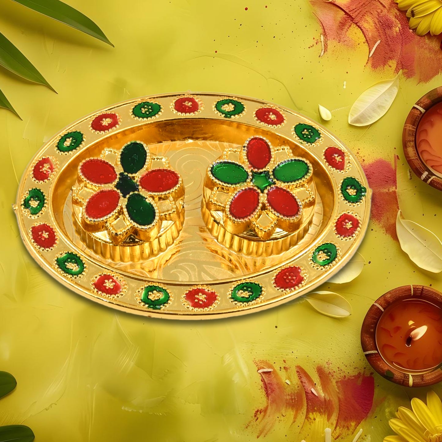 Oval Shape Special Puja Thali (1 Pc Mix Design)