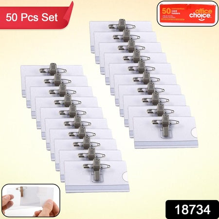 Plastic Transparent Cardholders With Pin Clip 90 Mm X 60 Mm (50 Pcs Set)