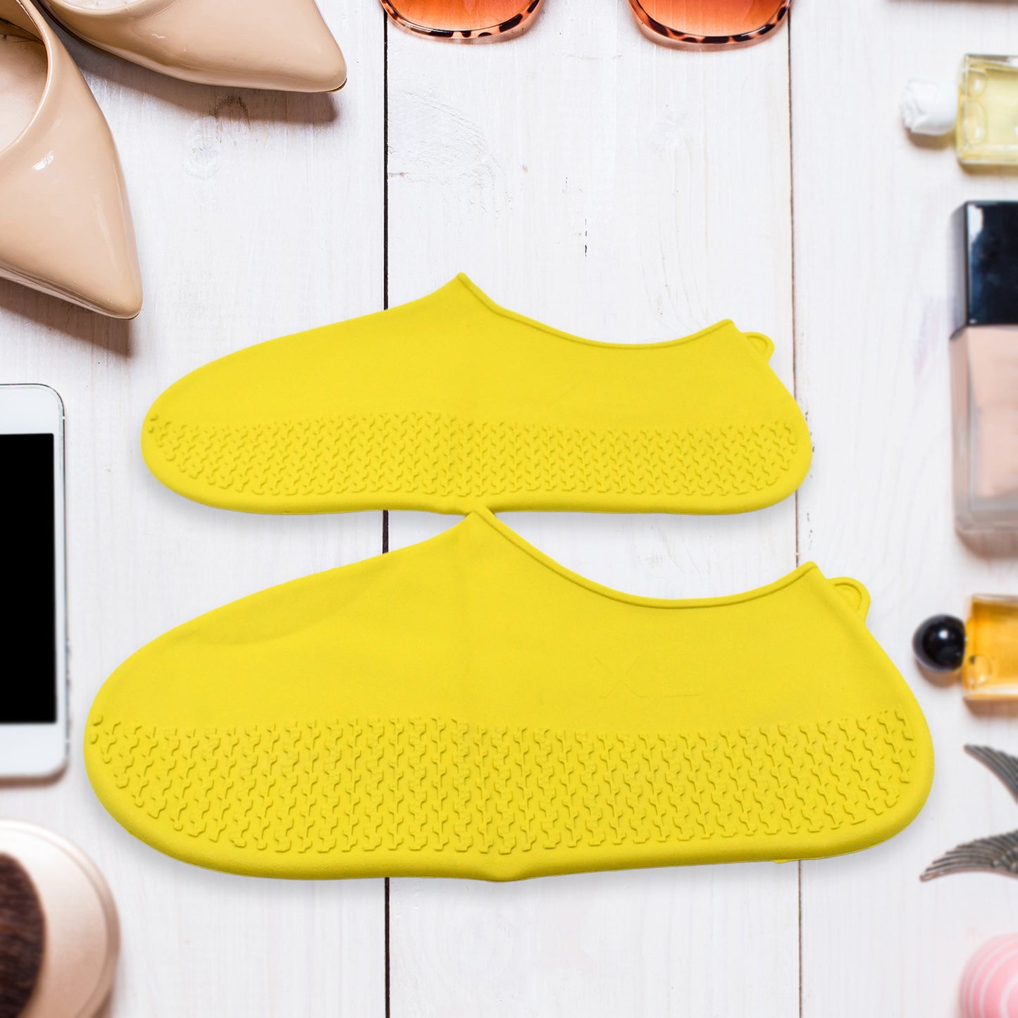17983 Non-slip Silicone Rain Reusable Anti Skid Waterproof Fordable Boot Shoe Cover (Extra Large Size (Xl) 1 Pair Yellow)