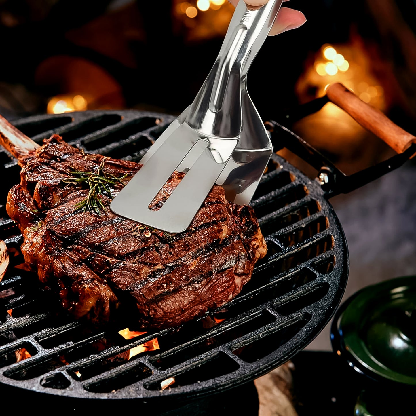 Stainless Steel Cooking Tong - Multifunctional Slotted Fish Double-sided Spatula (1 Pc 23 Cm)