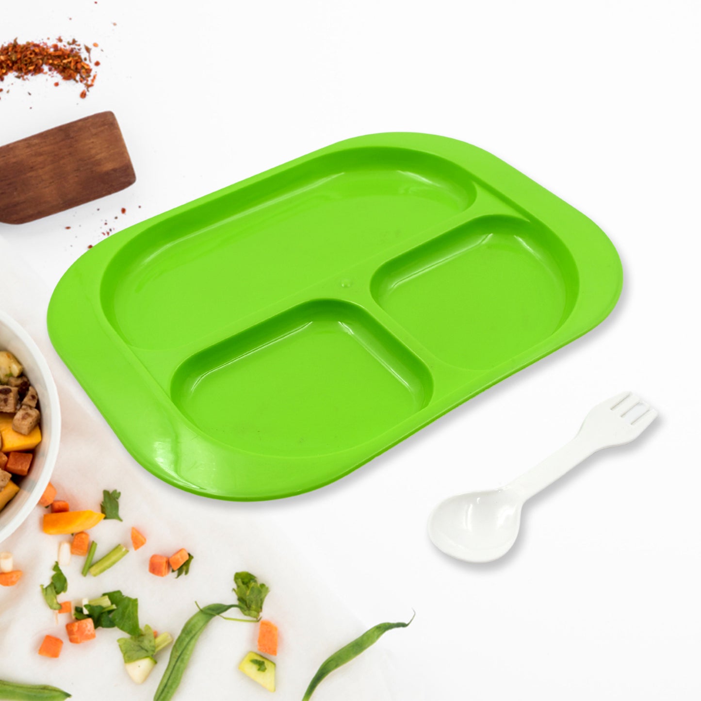 5554 Plastic Food Plates Biodegradable 3 Compartment Square Plate With Spoon For Food Snacks Nuts Desserts Plates For Kids Reusable Plates For Outdoor Camping Bpa-free (1 Pc)