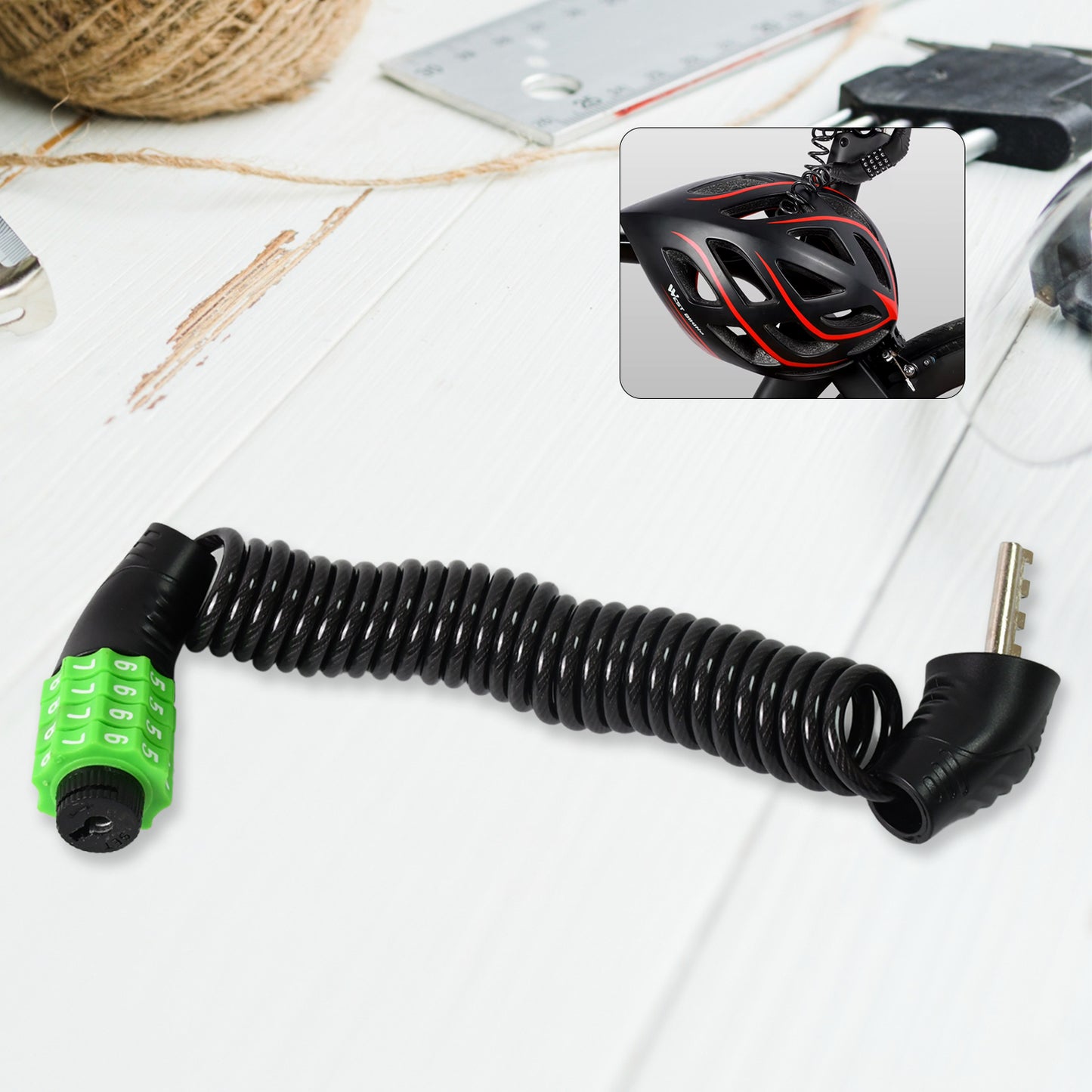 Spiral Cable Lock 4-digit Combination Code Bicycle Security Lock (1 Pc)