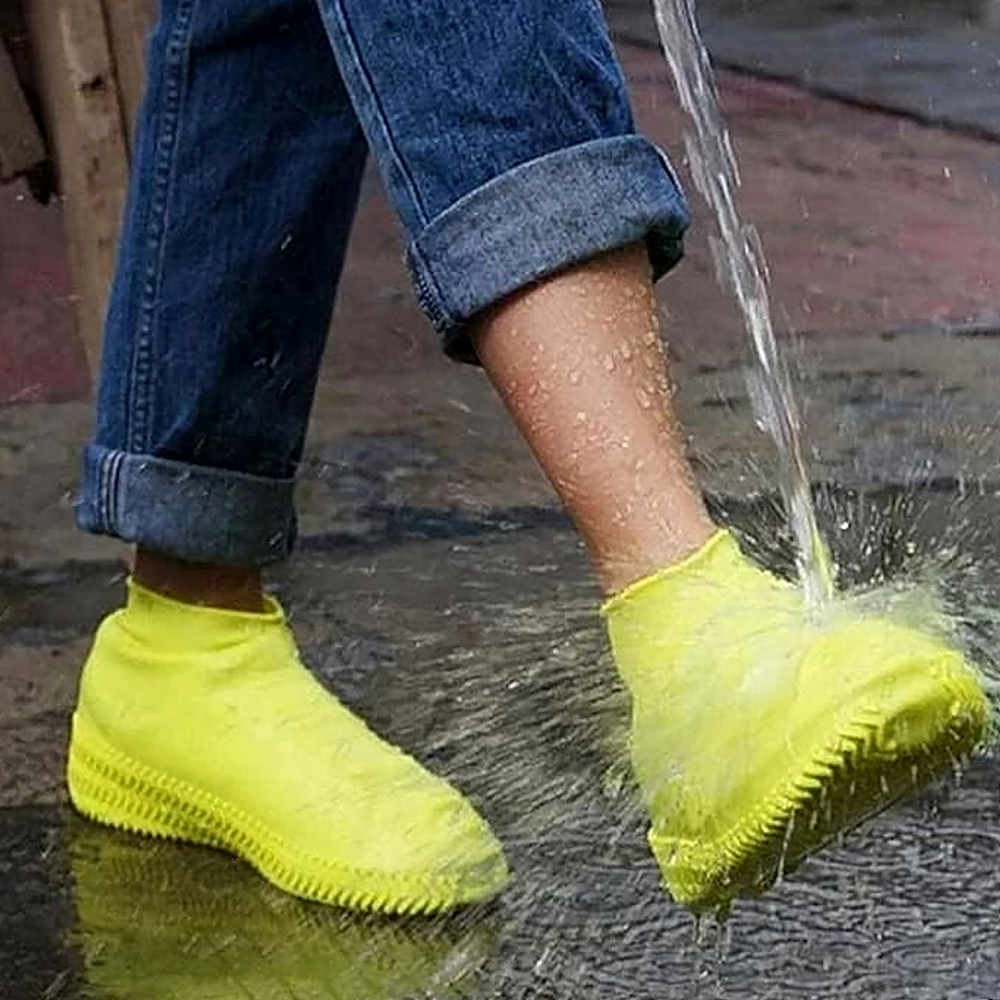 17983 Non-slip Silicone Rain Reusable Anti Skid Waterproof Fordable Boot Shoe Cover (Extra Large Size (Xl) 1 Pair Yellow)