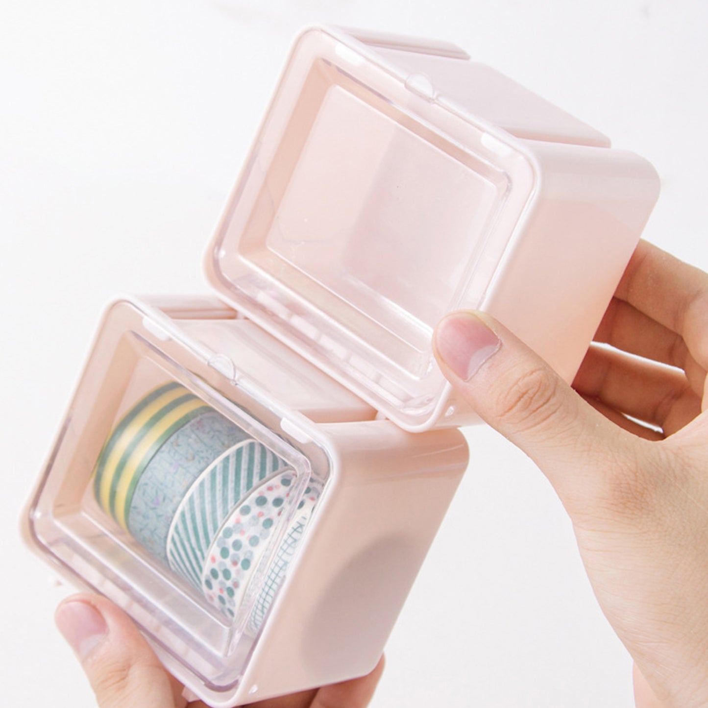 17611 Storage Box Storage Container Tape Storage Boxes Durable Convenient Plastic Transparent Lid Visible Tape Storage Box Case For Office