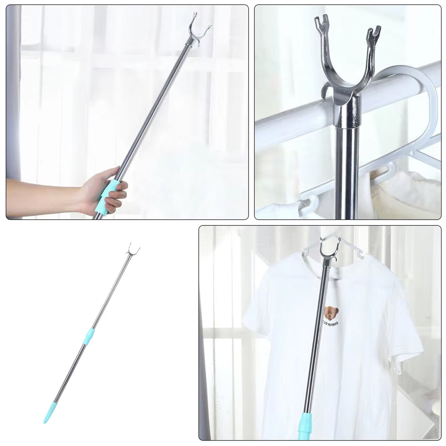 Stainless Steel Telescopic Pole Clothes Hooks Hanger (1 Pc 1 Mtr.)