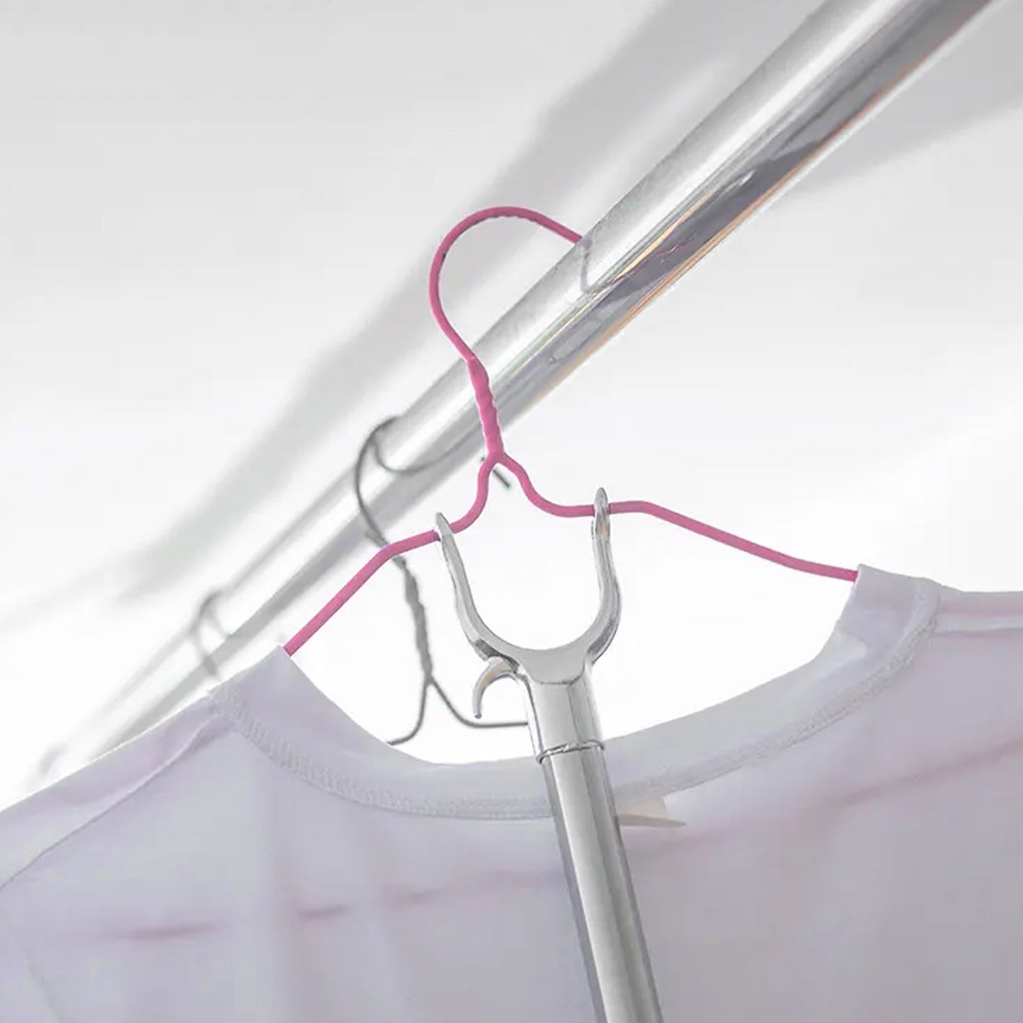 Stainless Steel Telescopic Pole Clothes Hooks Hanger (1 Pc 155 Cm)