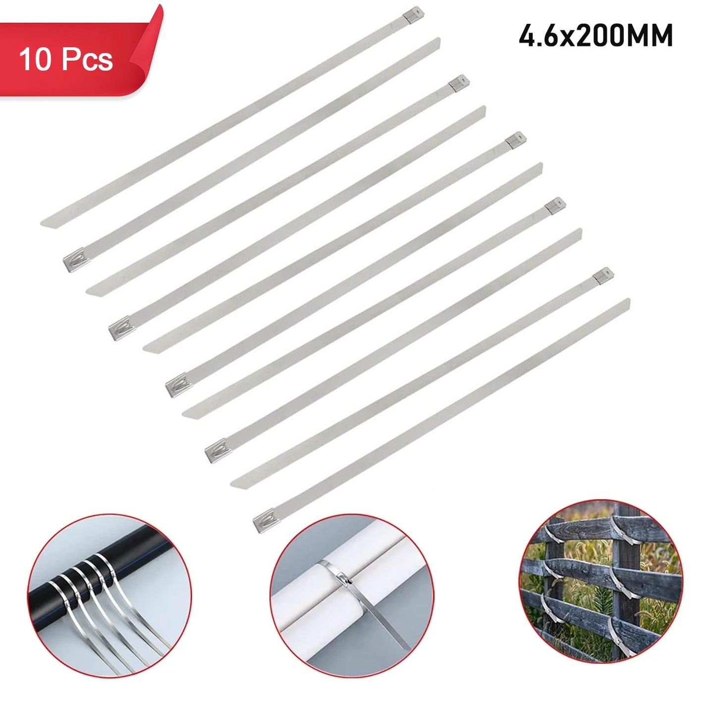 Multipurpose Stainless Steel Cable Tie (10 Pcs Set 4.6x200mm)