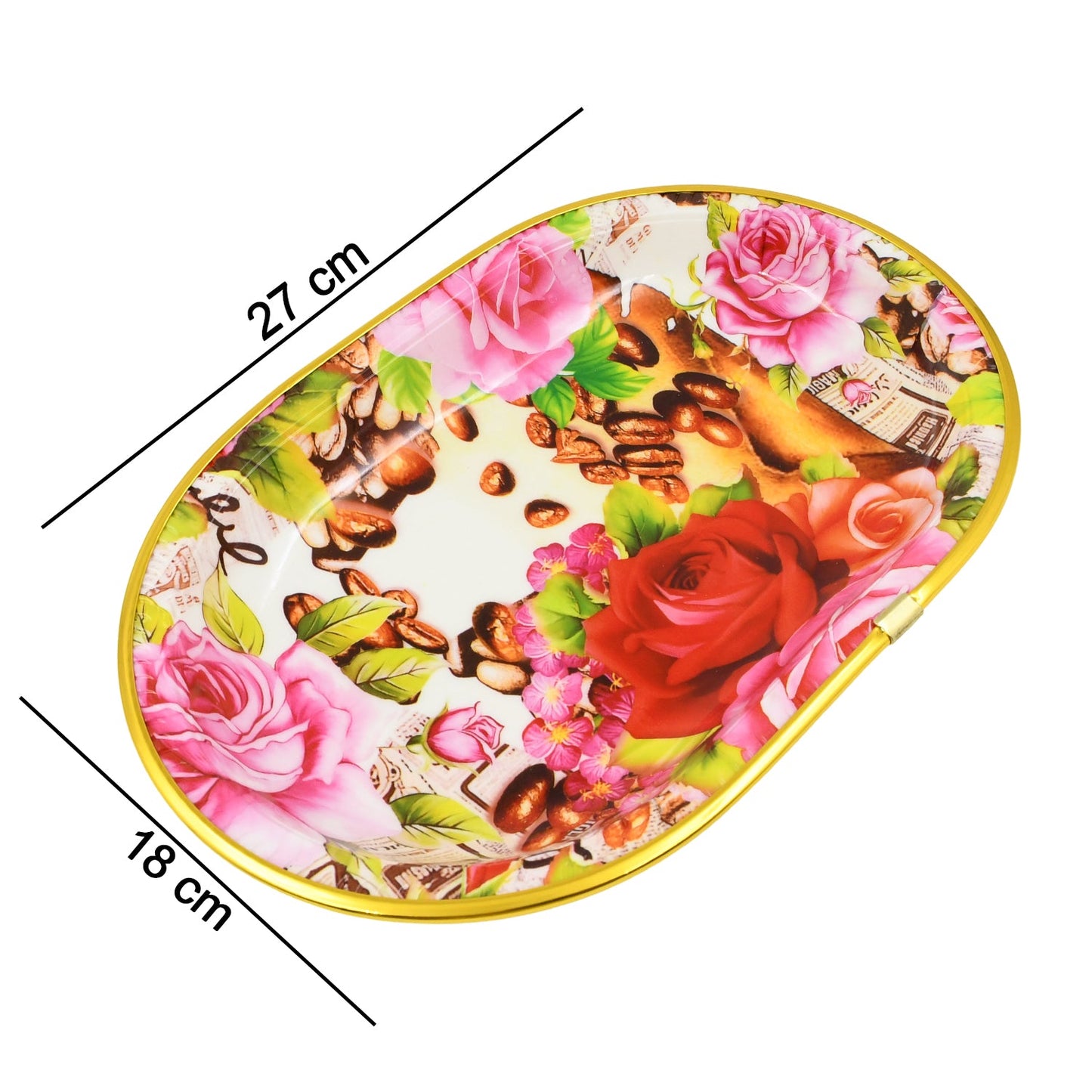 Small Plastic Flower Printed Design Serving Tray (1 Pc 27 X 18 Cm)