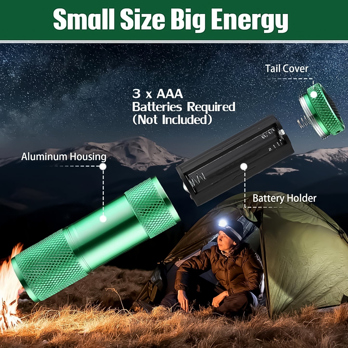 Super-bright Mini 9 Led Bulb Pocket Torches - Small Torch Flashlight For Camping Hiking Diy Travelling Outdoors And More3 Battery Operated (Battery Not Included 1 Pc)