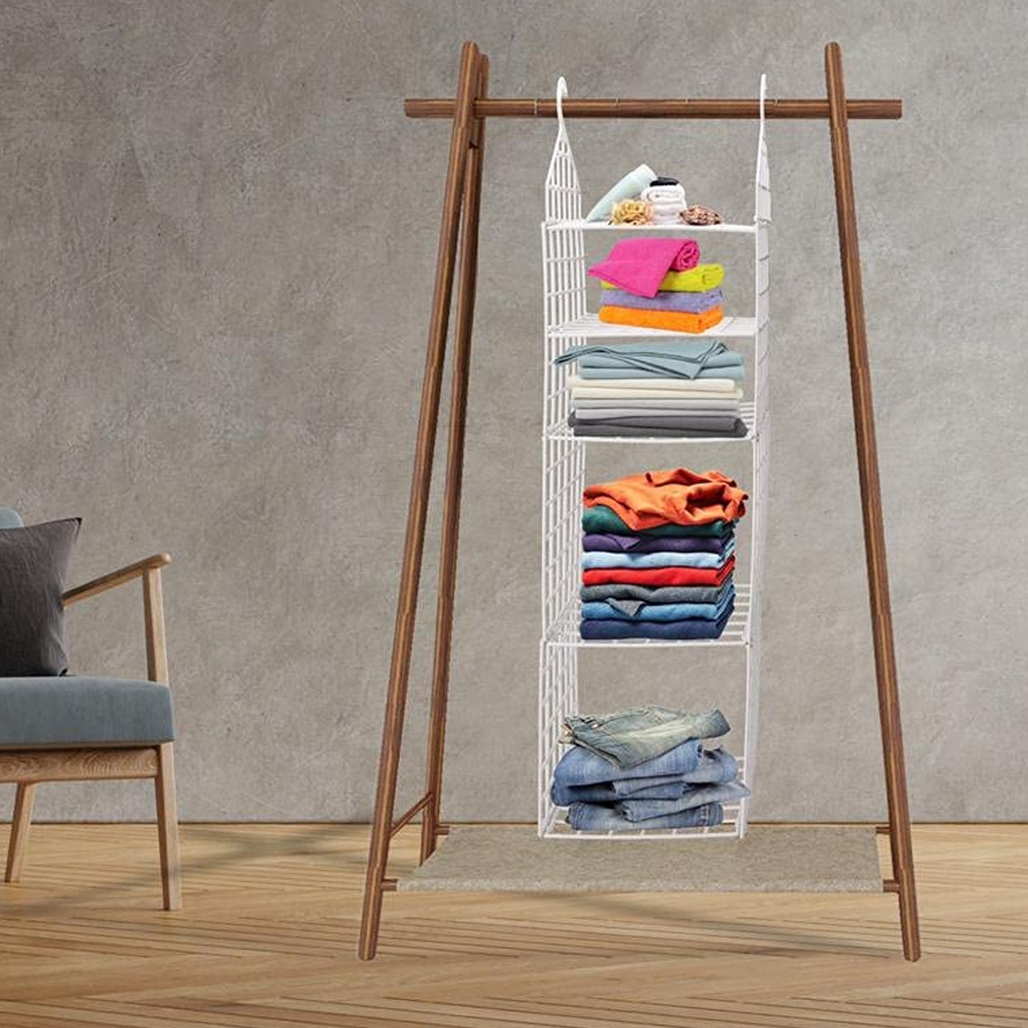 4526 Multipurpose 5 Layer Folding Clothes Storage Rackscloset For Students Wardrobe Shelves Socks Scarf T-shirt Etchanging Organizer Storage Holders Racks