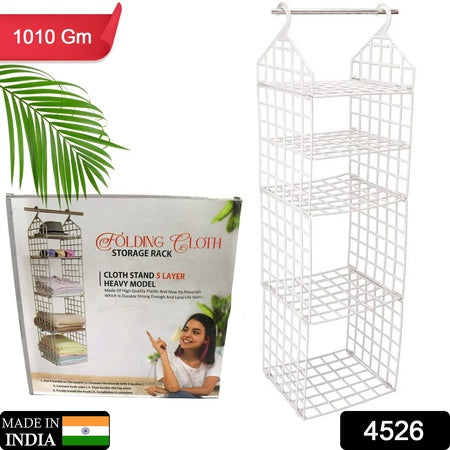 4526 Multipurpose 5 Layer Folding Clothes Storage Rackscloset For Students Wardrobe Shelves Socks Scarf T-shirt Etchanging Organizer Storage Holders Racks