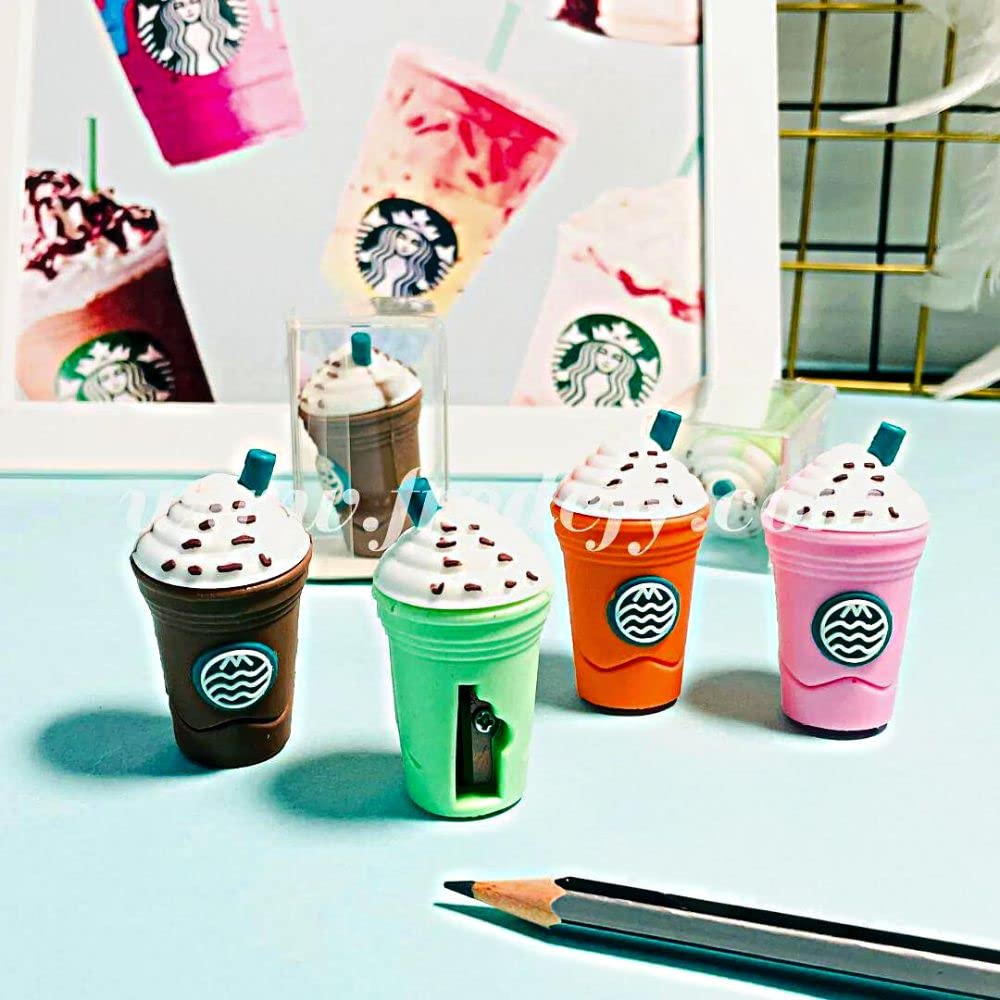8832 Cute Coffee Or Ice Cream Shape Sharpner Like Rotary Manual Pencil Sharpener For Kids Ice Cream Style Office School Supplies Back To School Gift For Studentskids Educational Stationary Kit Bday Return Gift (24 Pcs Set)