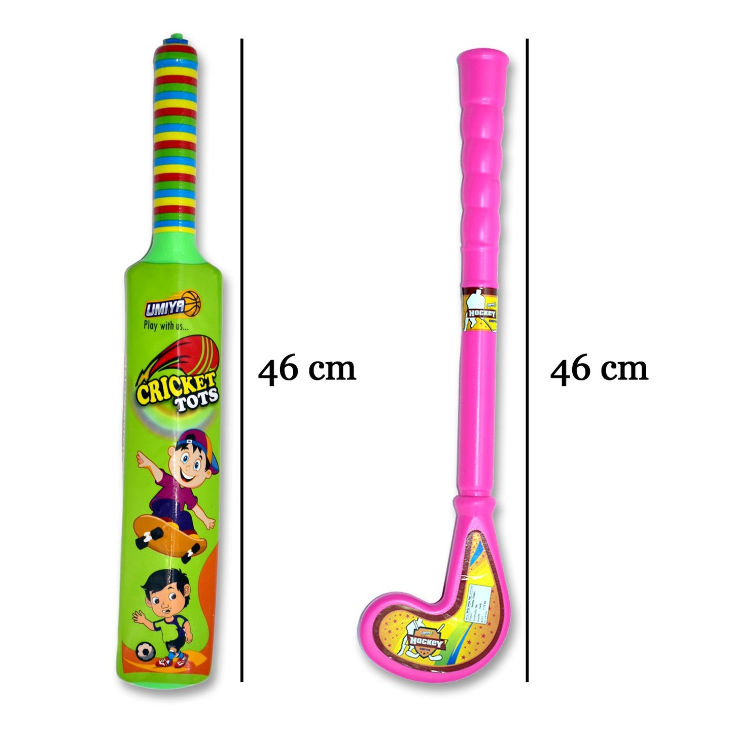 8002 Combo Of Light Weight Plastic Bat Ball Hockey For Kids Boys Indoor Outdoor Play