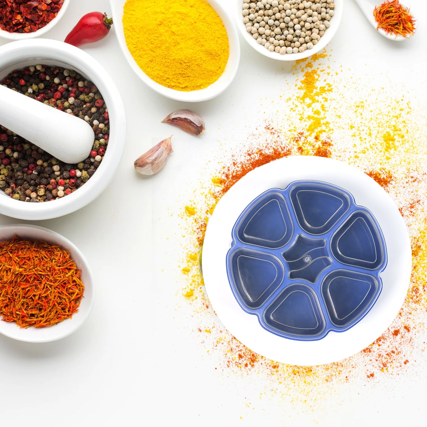 7185 Unique Design Multipurpose Masala Spice Box Container Spice Box For Kitchen Masala Container ( Plastic 7 Section )
