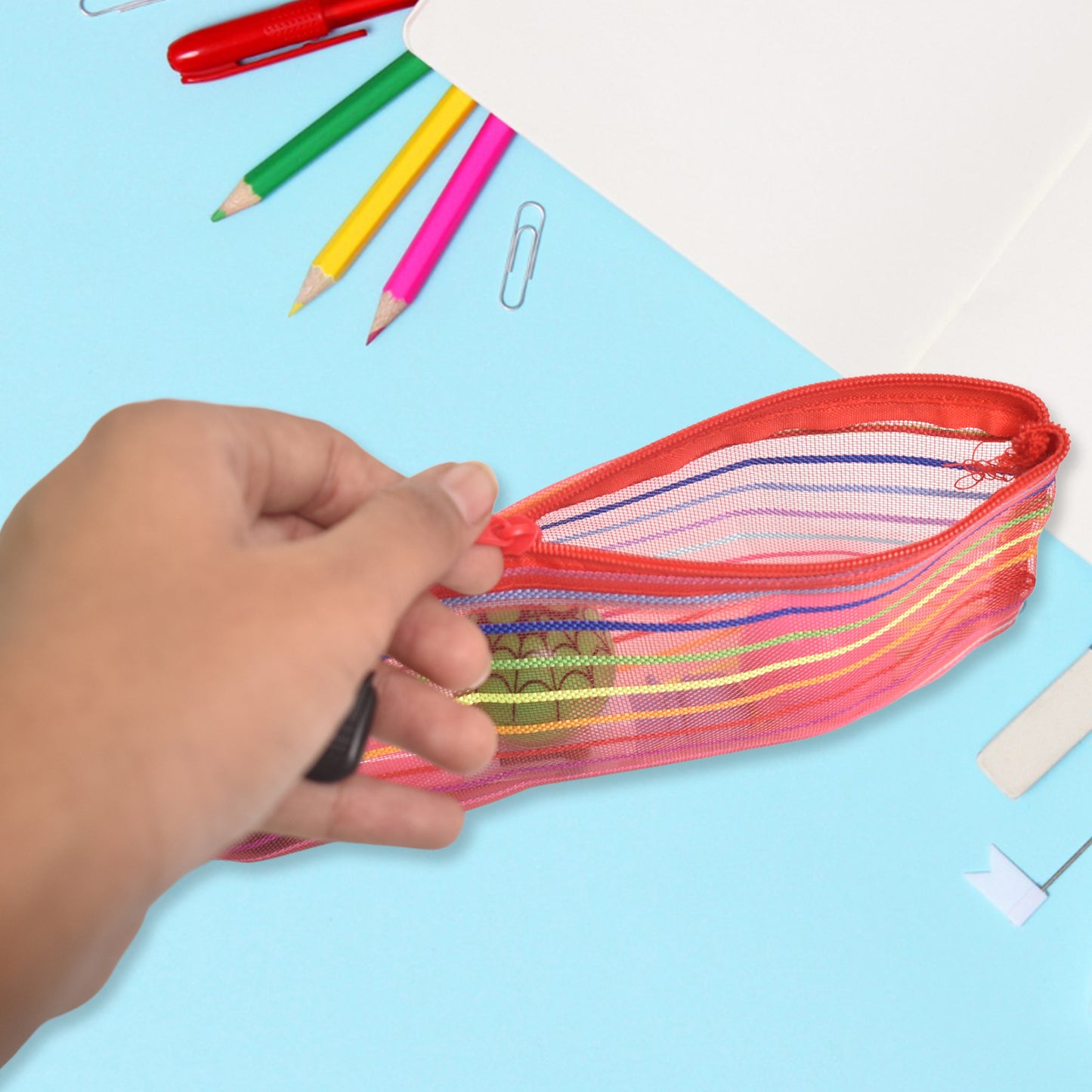Transparent Zippered Nylon Mesh Multi Purpose Pouch Purse