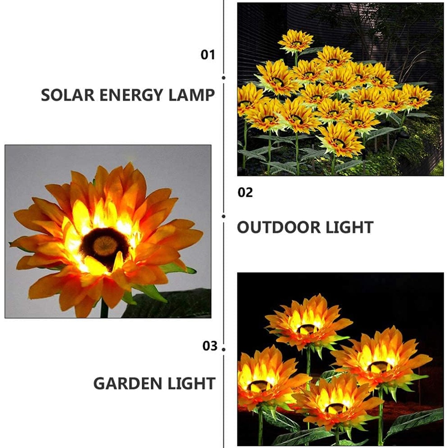 Garden Solar Sunflower Outdoor Led Light Inserted Ground Simulation Plant (4 Pcs Set)