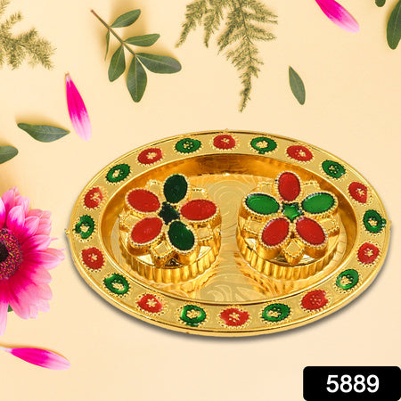 Oval Shape Special Puja Thali (1 Pc Mix Design)