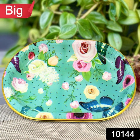 Big Plastic Flower Printed Design Serving Tray (1 Pc 35 X 24 Cm)
