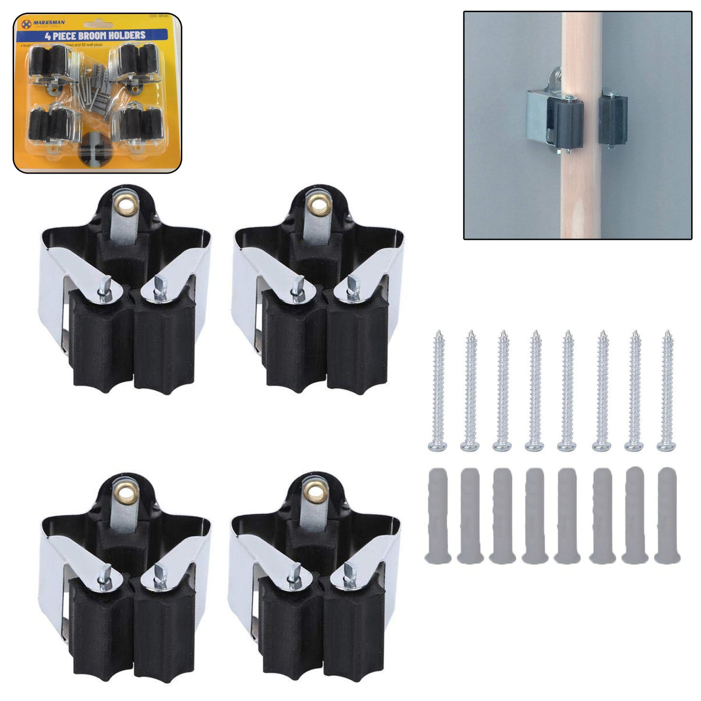 Multifunction Wall Mount Garage Holder For Mop Broom Hanger (4 Pcs Set)