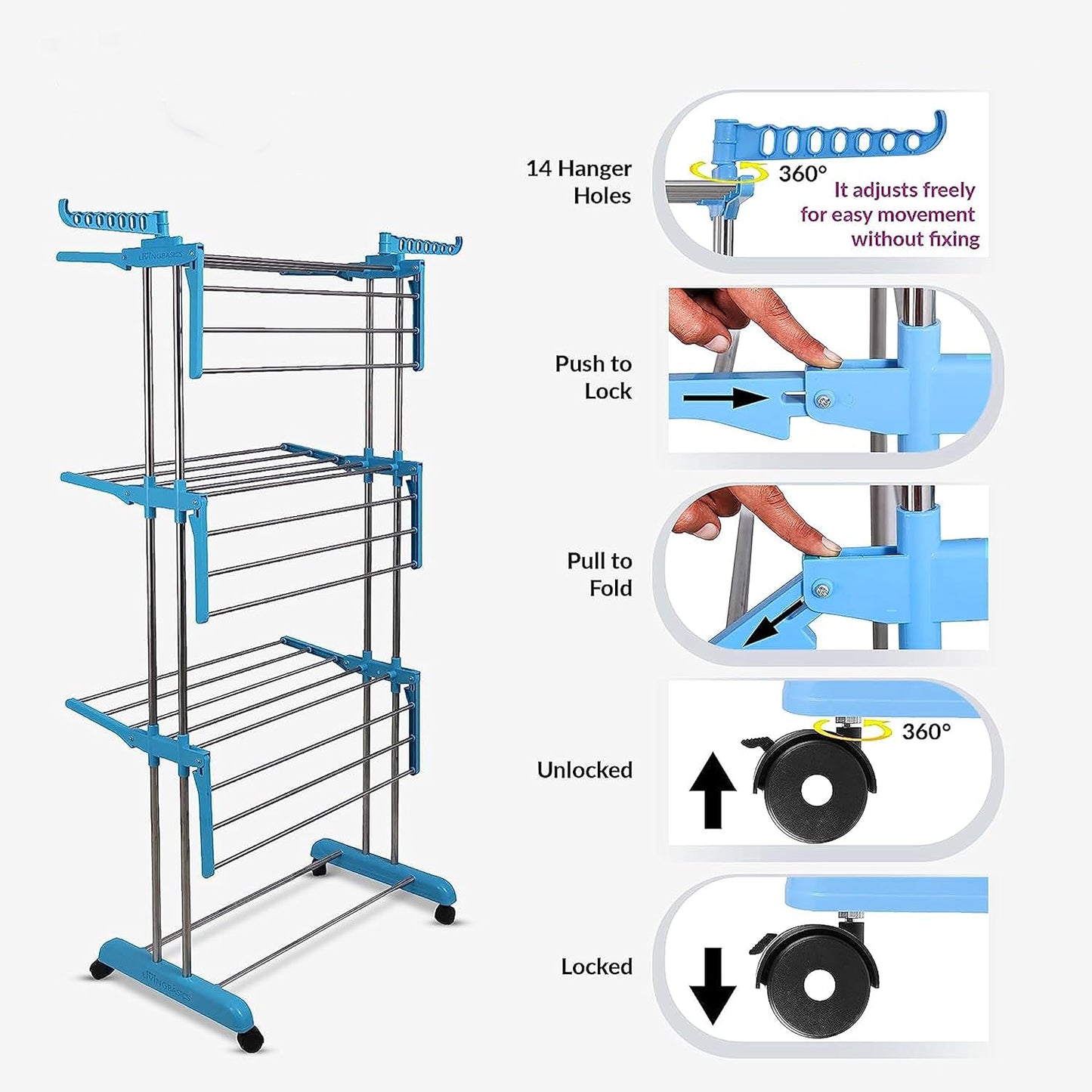 Premium Heavy Duty Stainless Steel 3 Layer Foldable Cloth Drying Stand (1 Set With Brown Box)