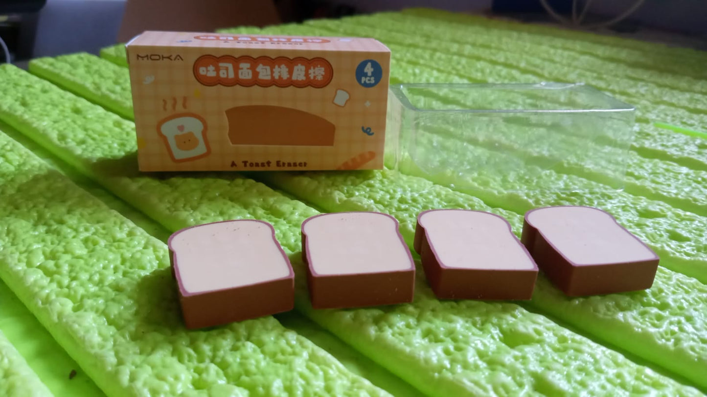 17527 3d Toast Bread Shape Eraser For Kids Cartoons Erasers Toast Bread Erasers Bread Shaped Eraser For Students Gift Cute Fun Food Pencil Erasers For School Classroom Stationery For Boys Girls (4 Pcs Set)