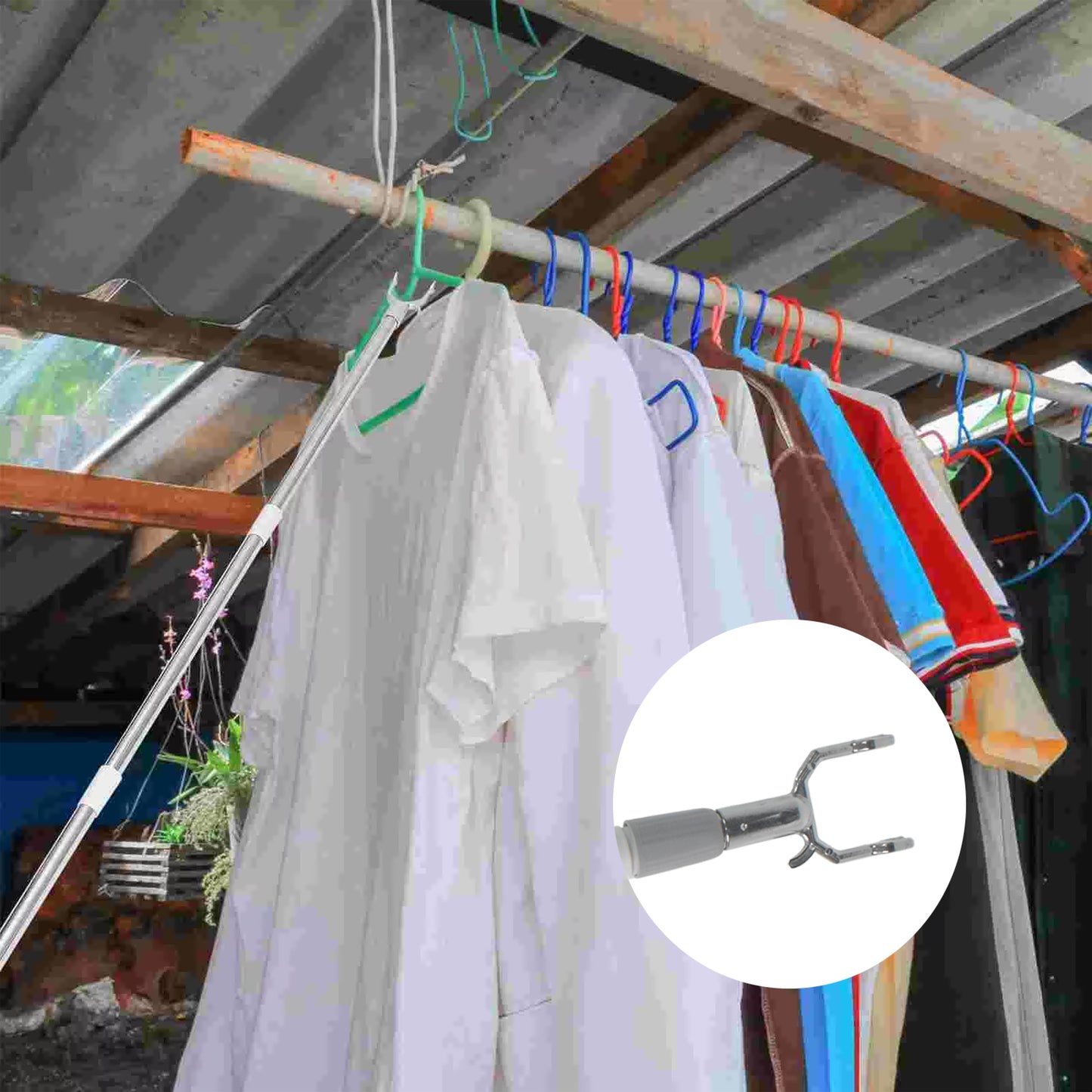 Stainless Steel Telescopic Pole Clothes Hooks Hanger (1 Pc 155 Cm)