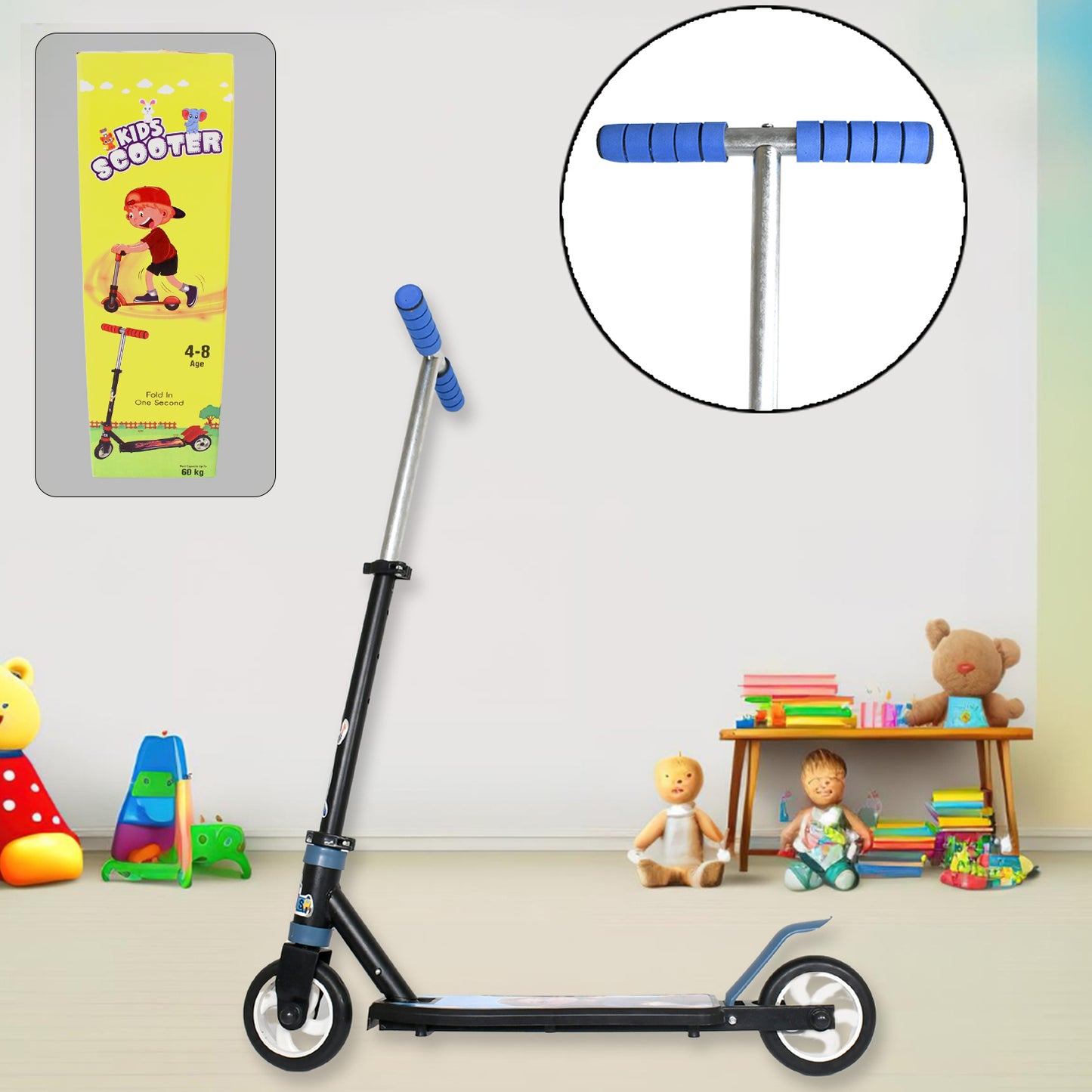 Basic Kids Ride On Leg Push Scooter For Boys And Girls (4 - 8 Years Old Kids) Foldable Scooter Cycle With Height Adjustment For Boys And Girls Multicolor (1 Pc 2 Wheel)