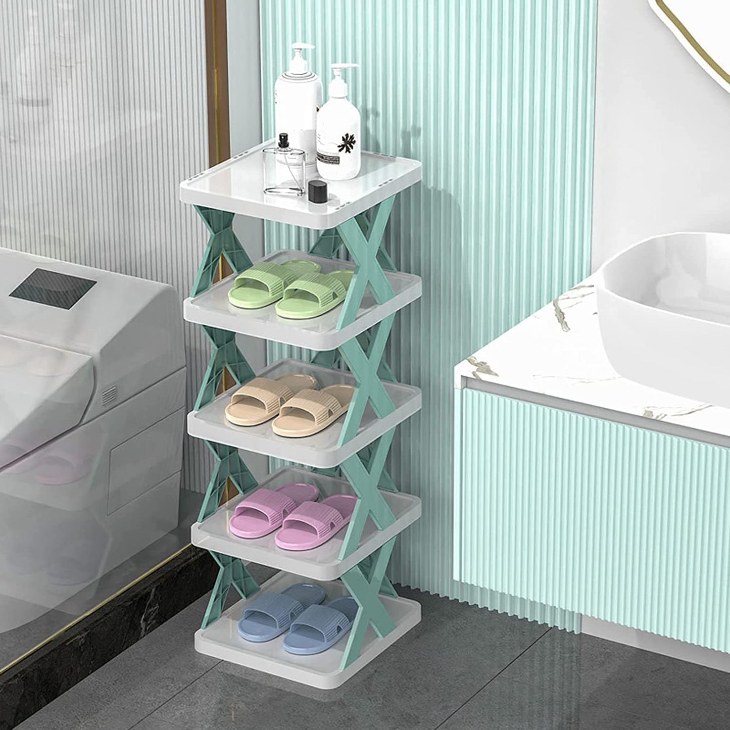 9065 5 Tier Shoes Stand Shoe Tower Rack Suit For Small Spaces Closet Small Entryway Easy Assembly And Stable In Structure Corner Storage Cabinet For Saving Space