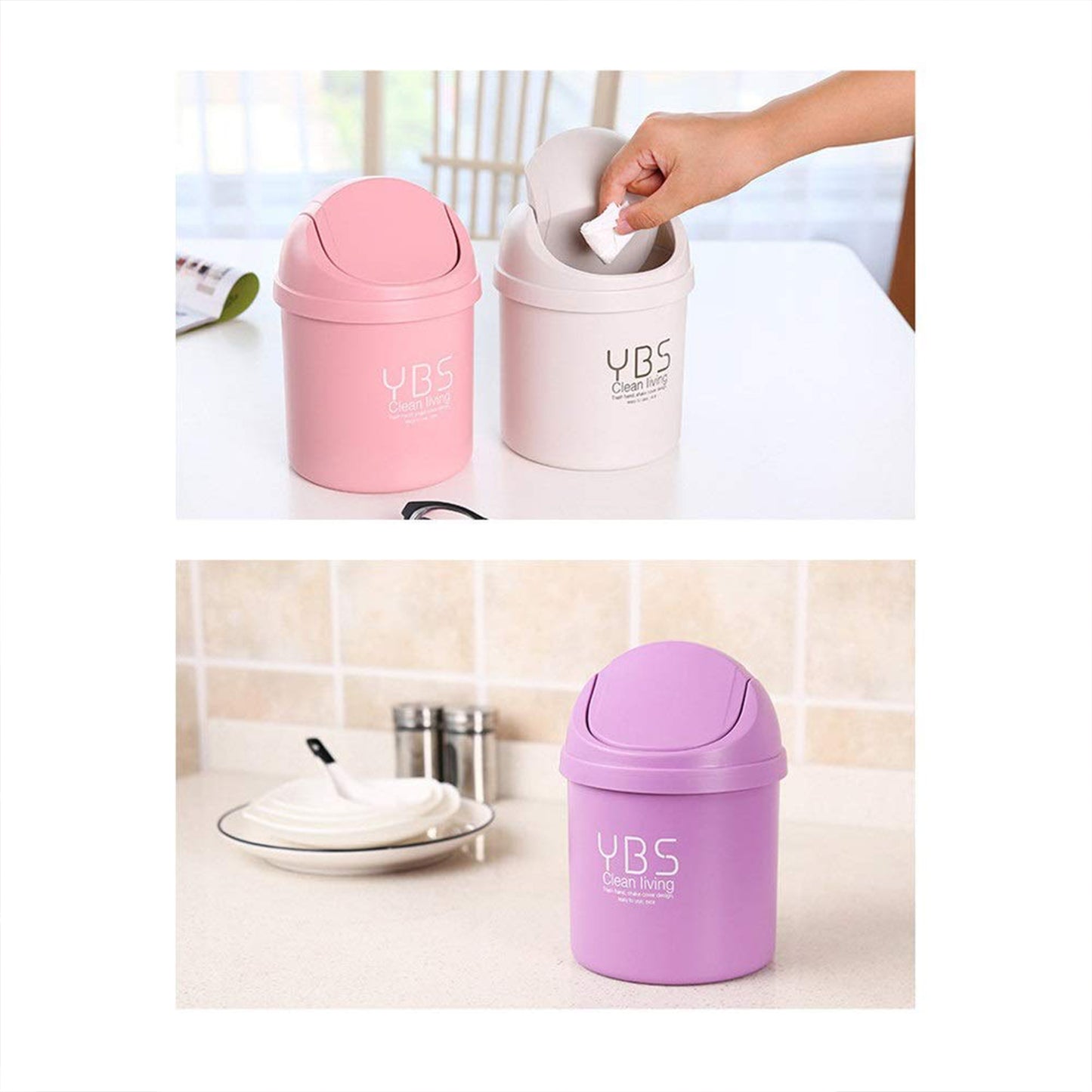 Mini Trash Can With Lid Small Tiny Trash Bin (18x13 Cm 1 Pc)