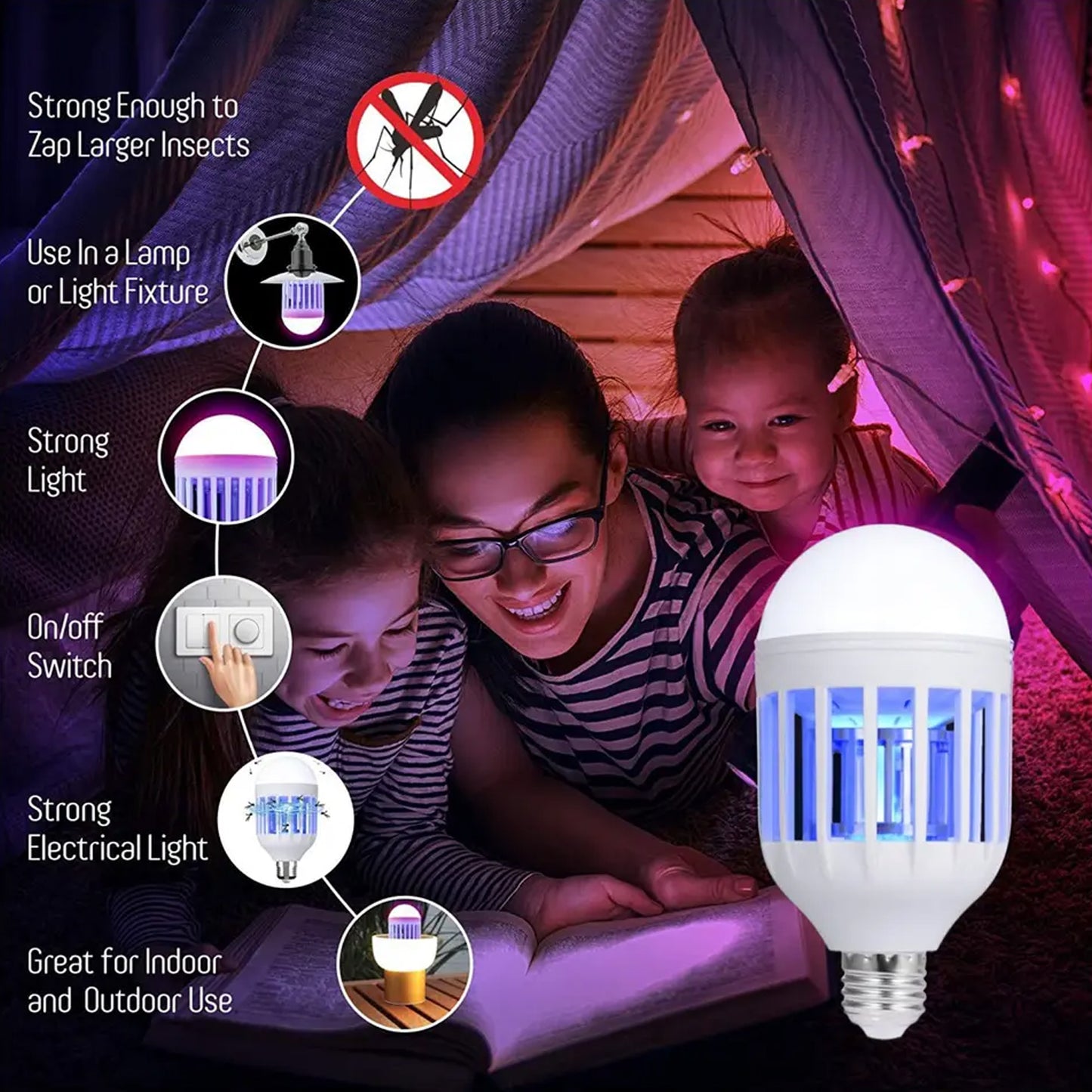 6898 12w Mosquito Killer Lamp E27 Summer Moths Flying Insects Led Zapper Mosquito Killer Lamp Light Bulb Household 12w