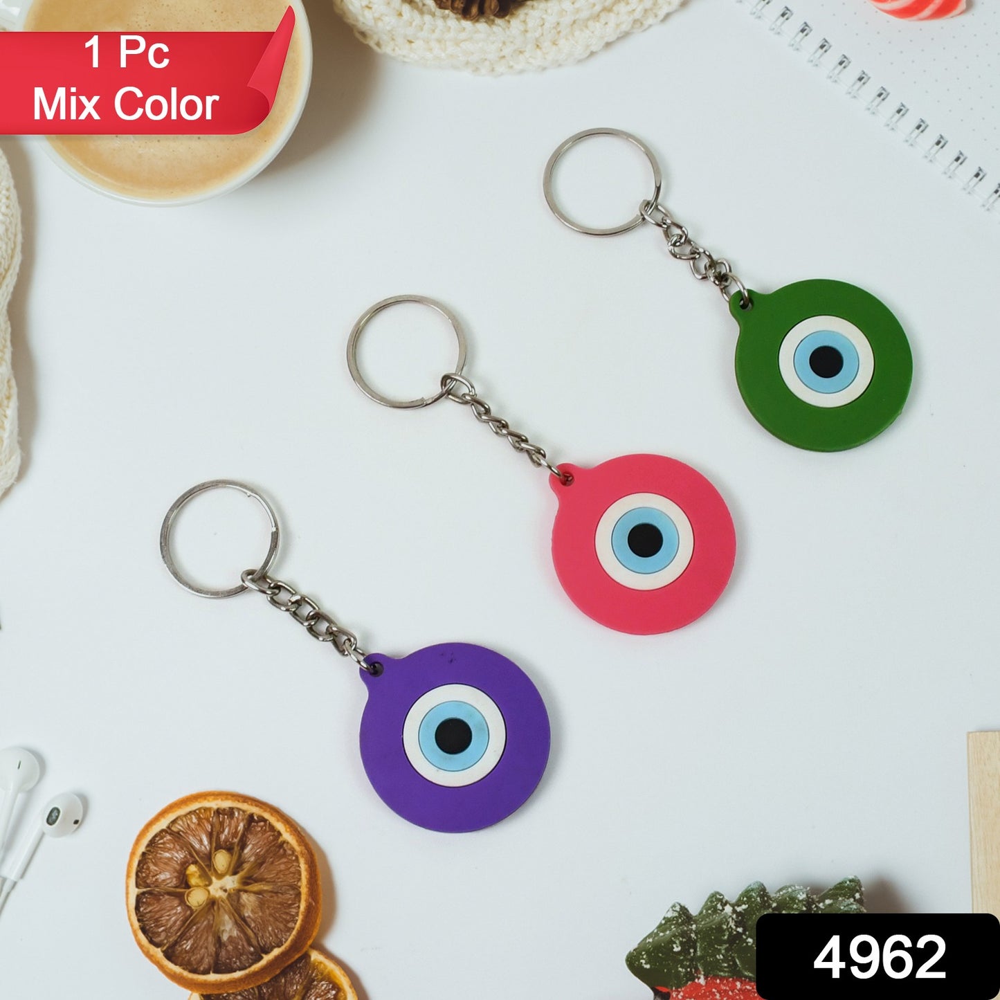 Evil Eye Rubber Silicone Keychain (1 Pc Mix Color)