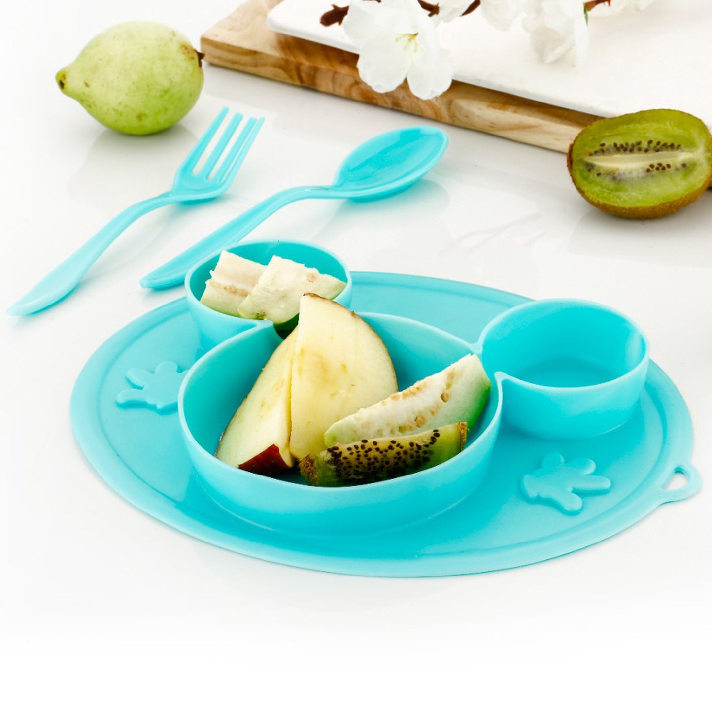 5209 Silicon Micky Plate And 1 Spoon 1 Fork Card Paking ( 1 Pc Product)