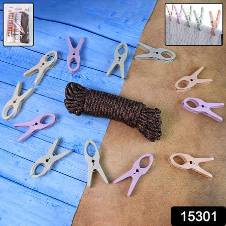 Cloth Drying Rope With Clips Convenient And Durable Hanging Solution (12 Pc)