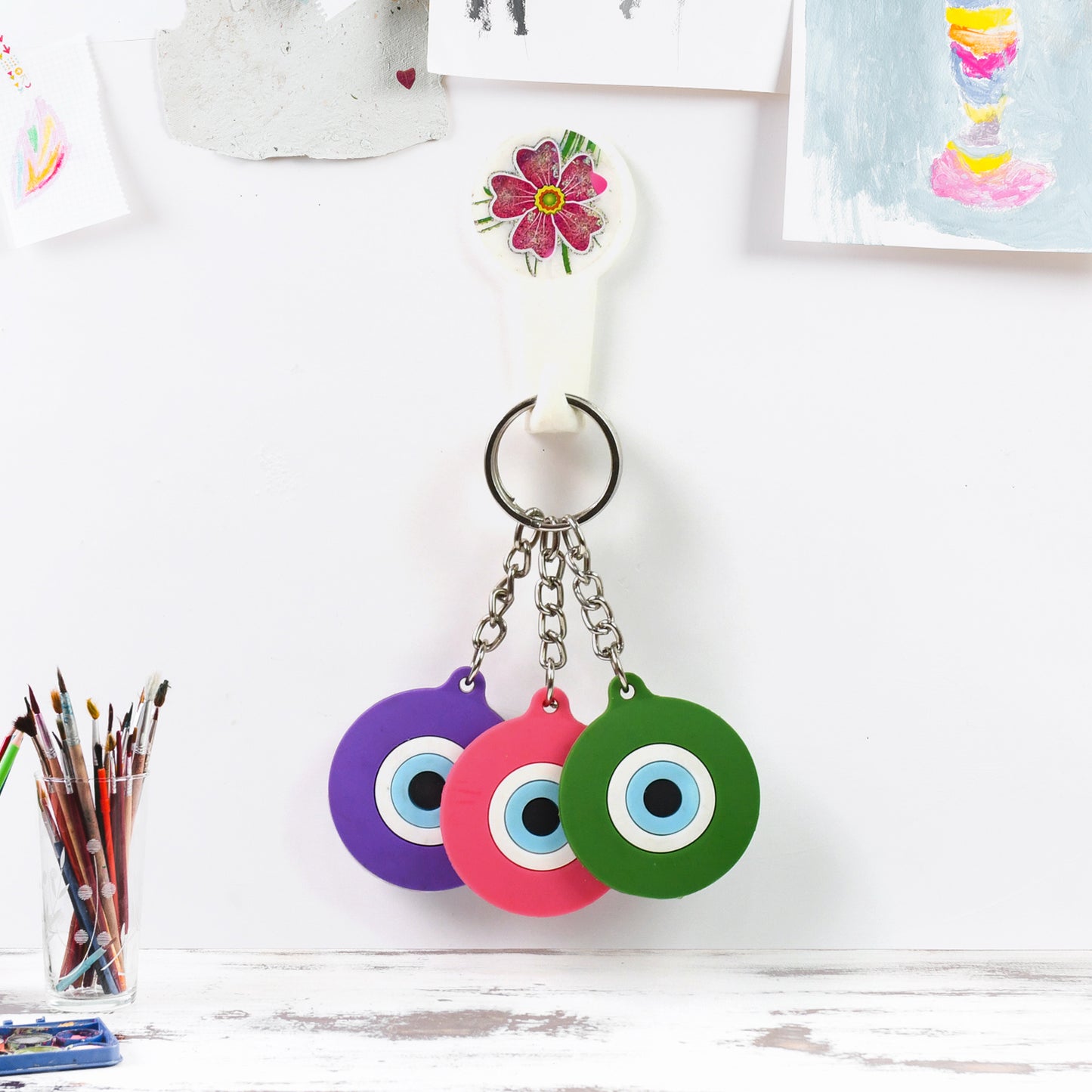 Evil Eye Rubber Silicone Keychain (1 Pc Mix Color)