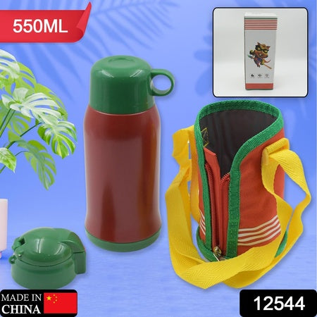 12544 Premium Stainless Steel Insulated Sipper Bottle Print Water Flaskcartoon Vacuum Hot Cold For Kids Travelling Water Bottle For Kids With Pop Up Straw Double Wall Thermos With Straw Bottle Zippe Cover For Officegymschool (550 Ml)