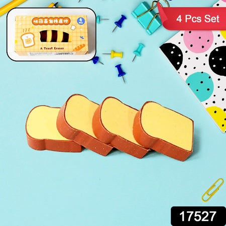 17527 3d Toast Bread Shape Eraser For Kids Cartoons Erasers Toast Bread Erasers Bread Shaped Eraser For Students Gift Cute Fun Food Pencil Erasers For School Classroom Stationery For Boys Girls (4 Pcs Set)