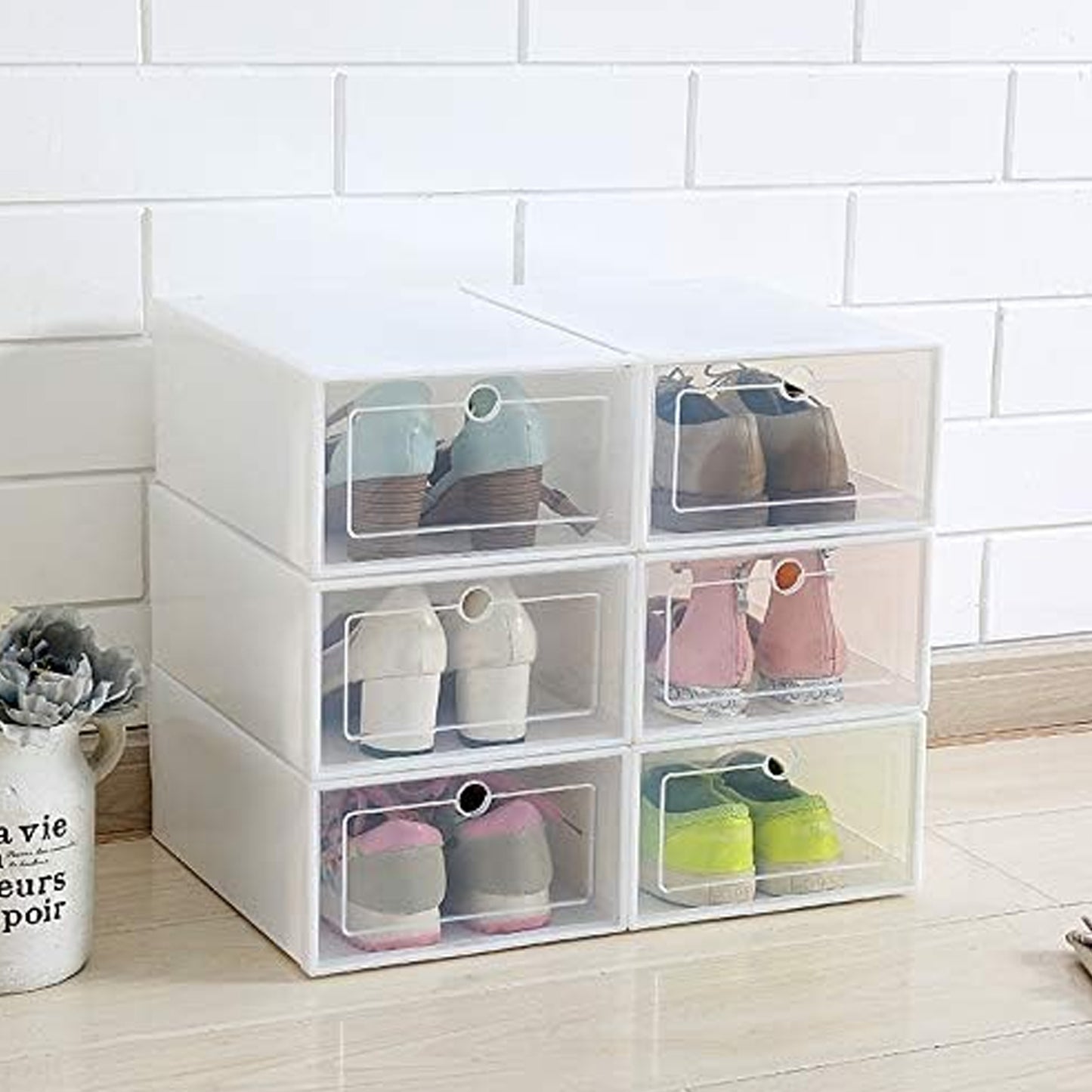 3 Layer Transparent Shoes Storage Box Plastic Stackable Shoe Storage (1 Set 3 Layer)