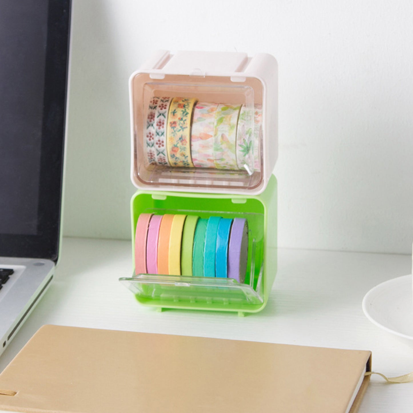 17611 Storage Box Storage Container Tape Storage Boxes Durable Convenient Plastic Transparent Lid Visible Tape Storage Box Case For Office