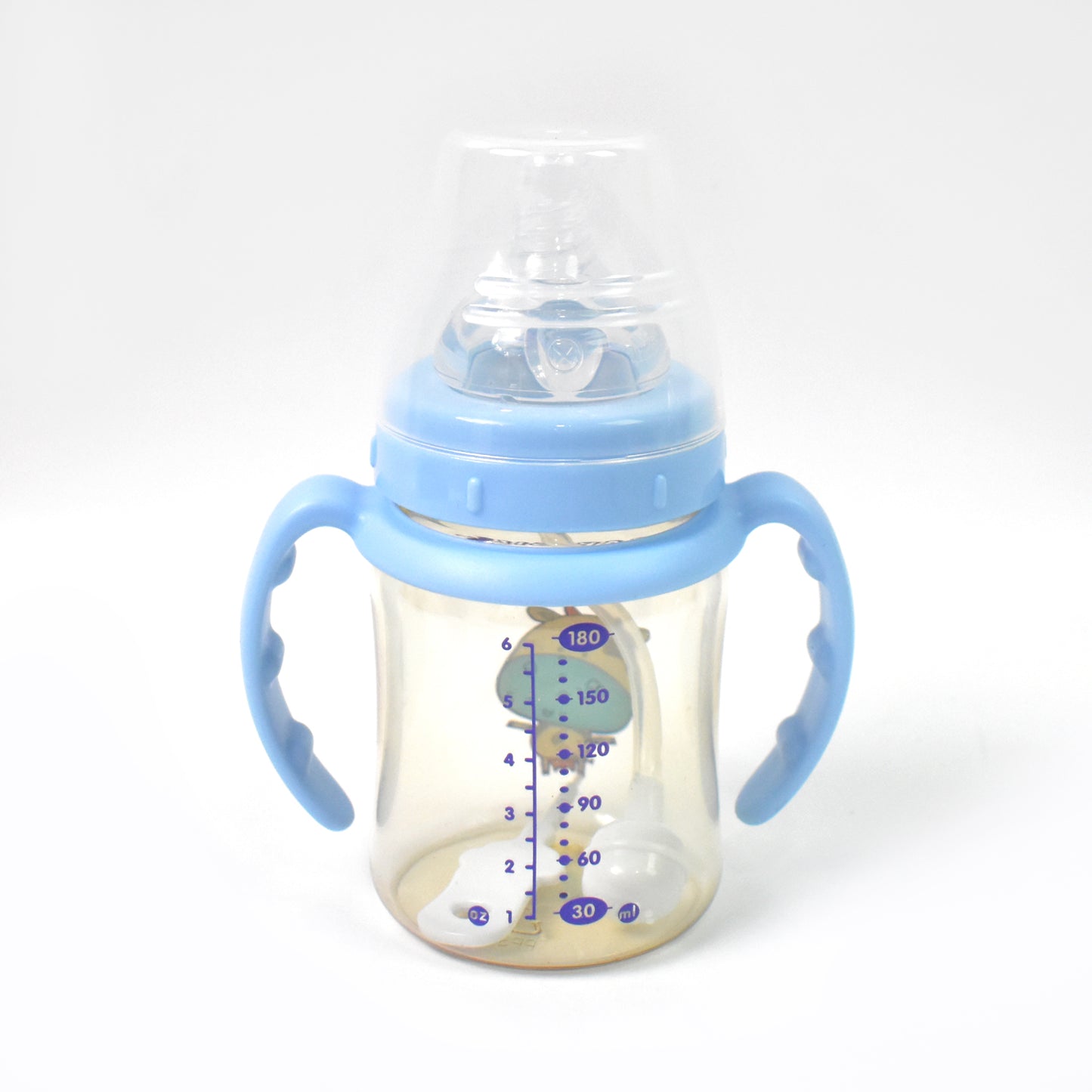 Plastic Baby Feeding Bottle With Handles Cleaning Brush Straw (180 Ml 1 Pc)