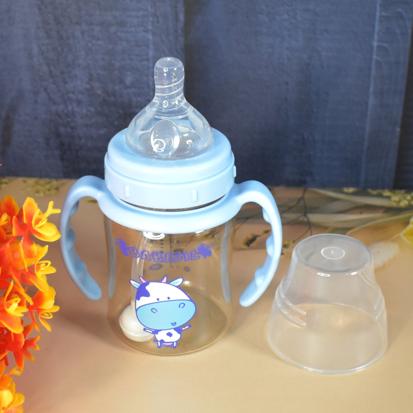 Plastic Baby Feeding Bottle With Handles Cleaning Brush Straw (180 Ml 1 Pc)