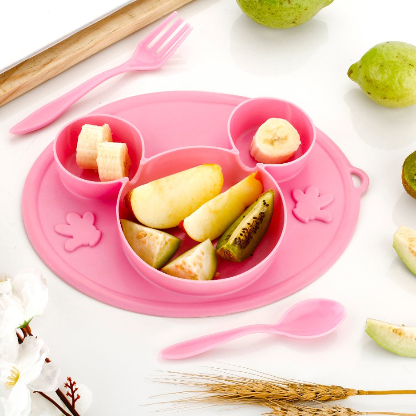 5209 Silicon Micky Plate And 1 Spoon 1 Fork Card Paking ( 1 Pc Product)