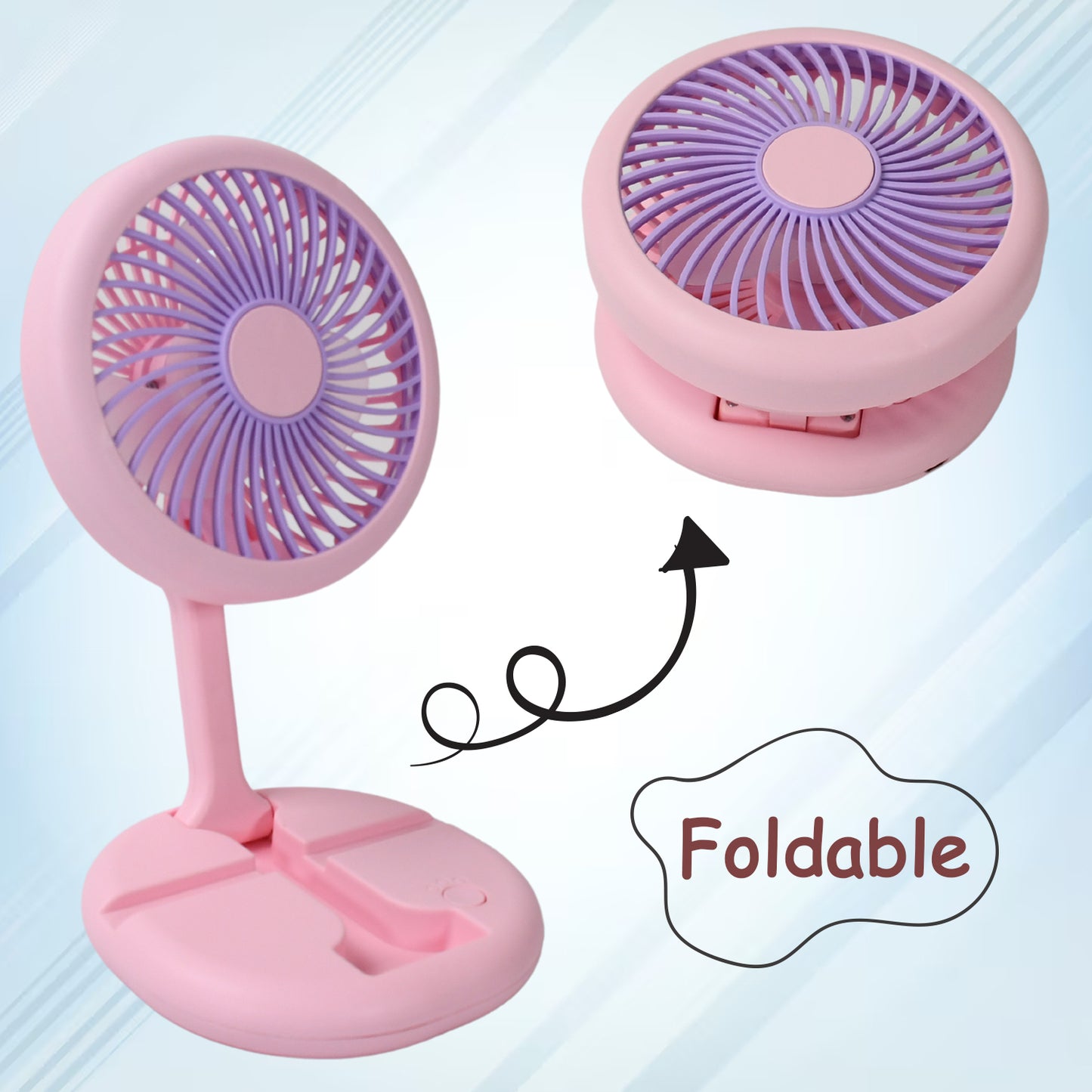 17794 Usb Rechargeable Portable Fan With Led Light Heavy Duty Foldable Fan With Charging Port Home Outdoor Temple