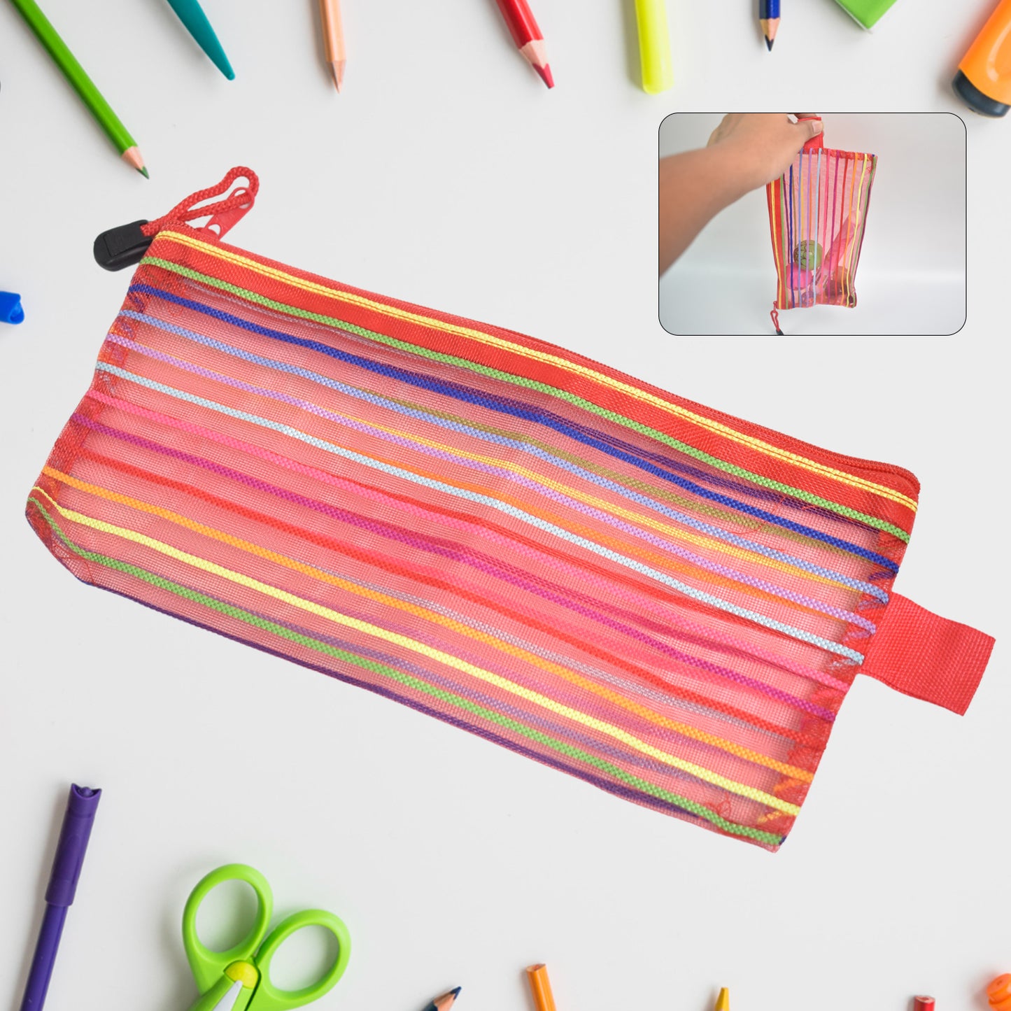 Transparent Zippered Nylon Mesh Multi Purpose Pouch Purse